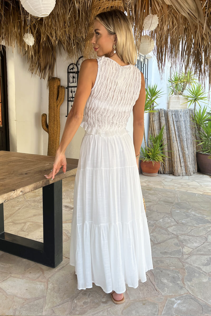Elegant White Tiered Midi Skirt for Women - Stylish Summer Fashion