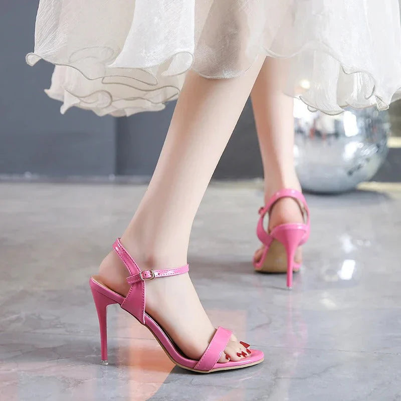 Caroline - High Heeled Sandals with Ankle Strap and Open Toe