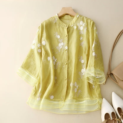 Christine - Elegant blouse with embroidered flowers for women
