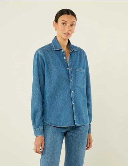 Unisex Classic Blue Denim Shirt – Button-Up Cotton Overshirt