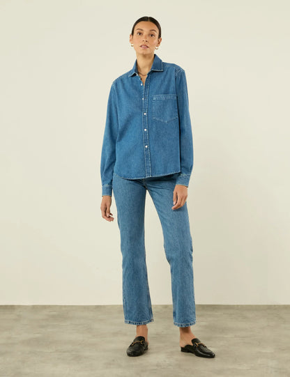 Unisex Classic Blue Denim Shirt – Button-Up Cotton Overshirt