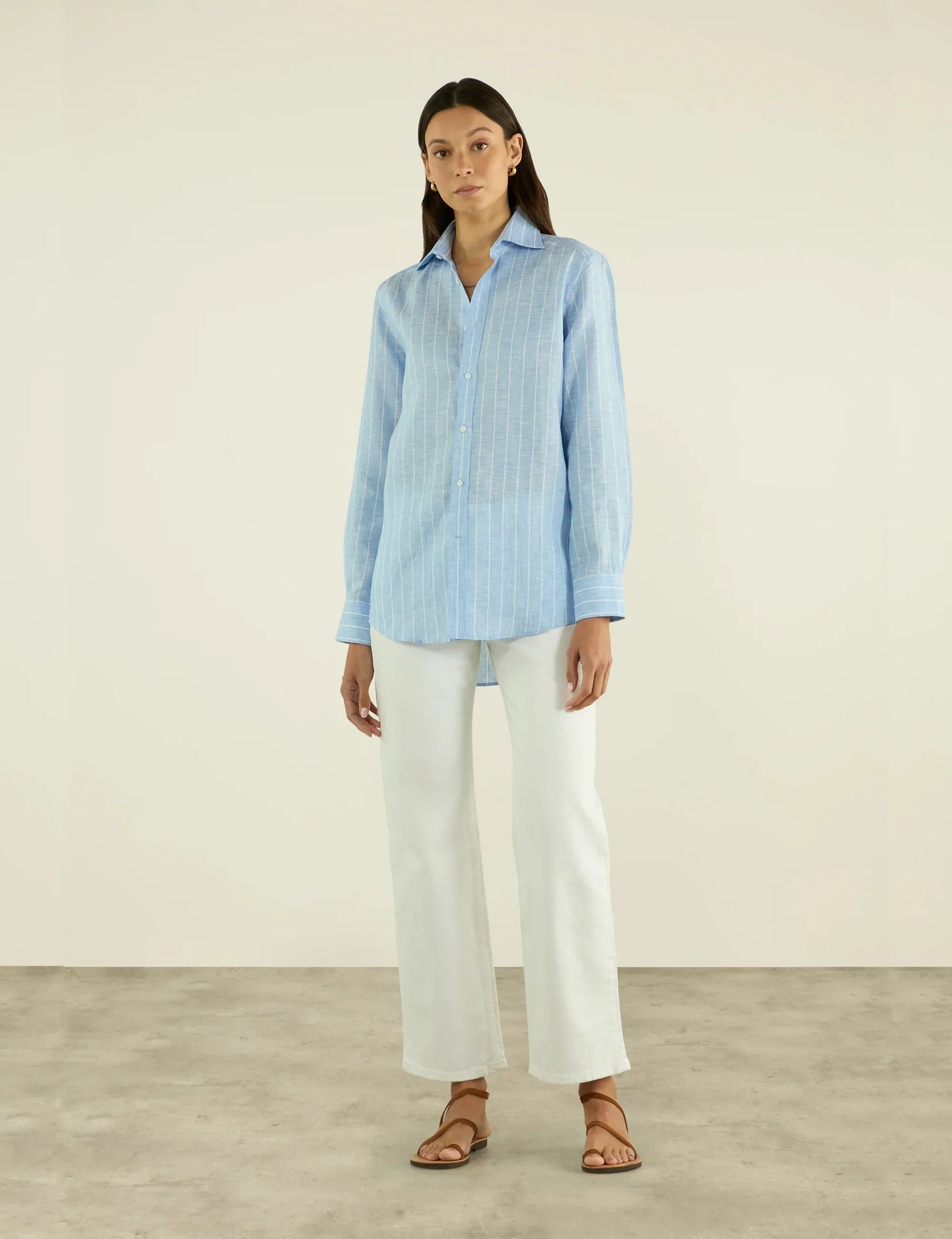 Sky Blue Striped Linen Shirt for Men - Casual Summer Style
