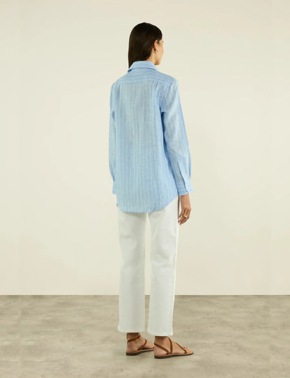 Sky Blue Striped Linen Shirt for Men - Casual Summer Style