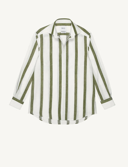 Khaki Stripe Weave Boyfriend Shirt for Casual Style