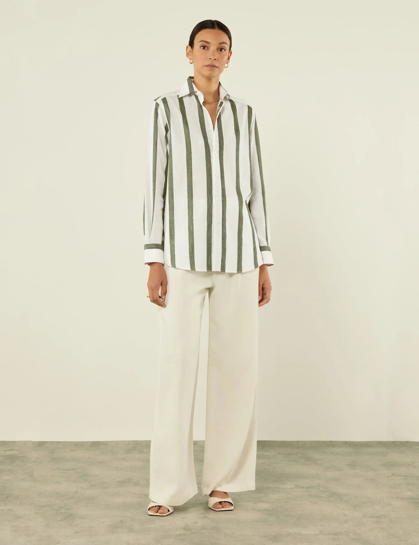 Khaki Stripe Weave Boyfriend Shirt for Casual Style