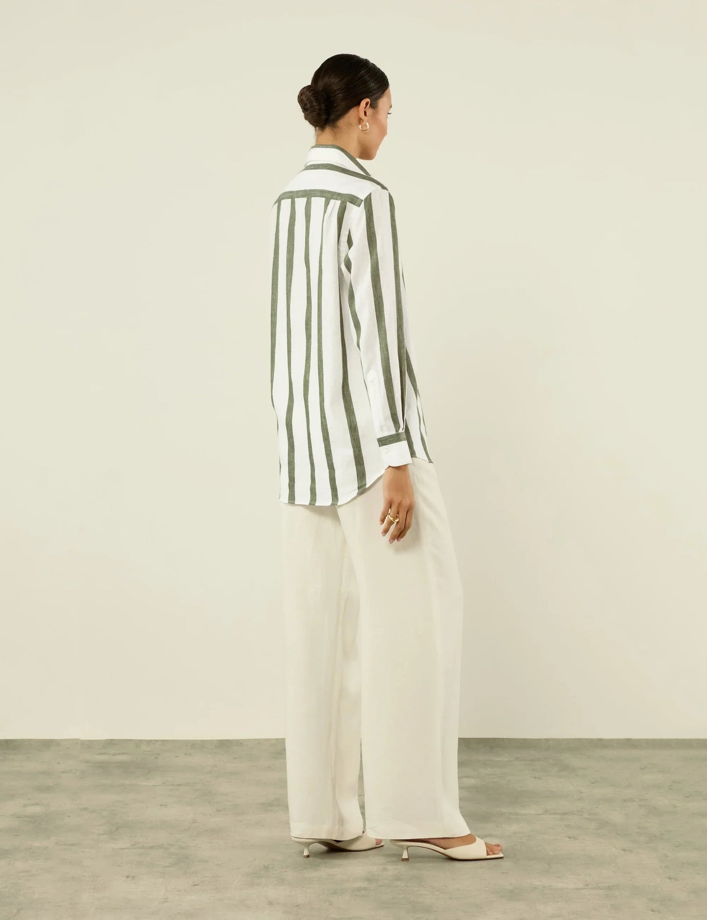 Khaki Stripe Weave Boyfriend Shirt for Casual Style