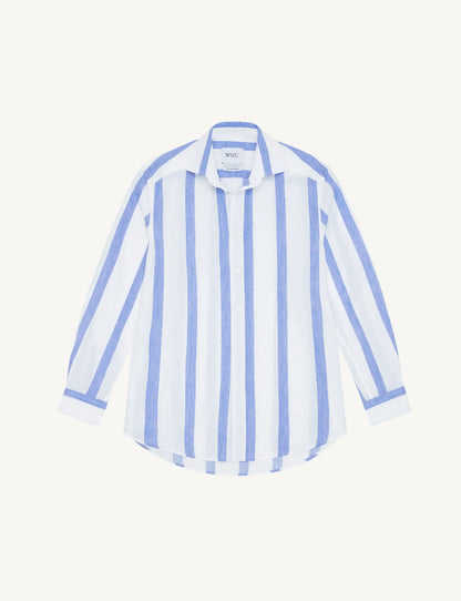 Men's Ocean Blue Striped Woven Boyfriend Shirt - Casual Summer Fashion