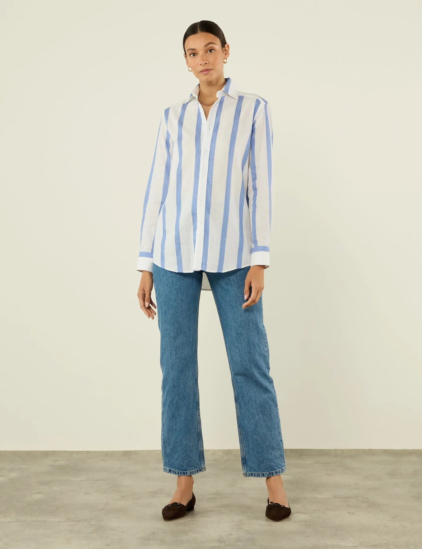 Men's Ocean Blue Striped Woven Boyfriend Shirt - Casual Summer Fashion