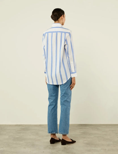 Men's Ocean Blue Striped Woven Boyfriend Shirt - Casual Summer Fashion