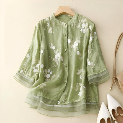 Christine - Elegant blouse with embroidered flowers for women