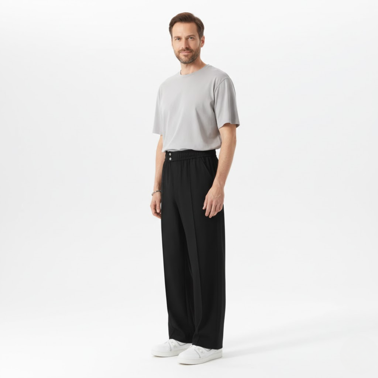 Men's Loose Fit Silk Casual Pants - Drapey Straight Leg Solid Color Trousers