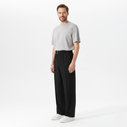 Men's Loose Fit Silk Casual Pants - Drapey Straight Leg Solid Color Trousers