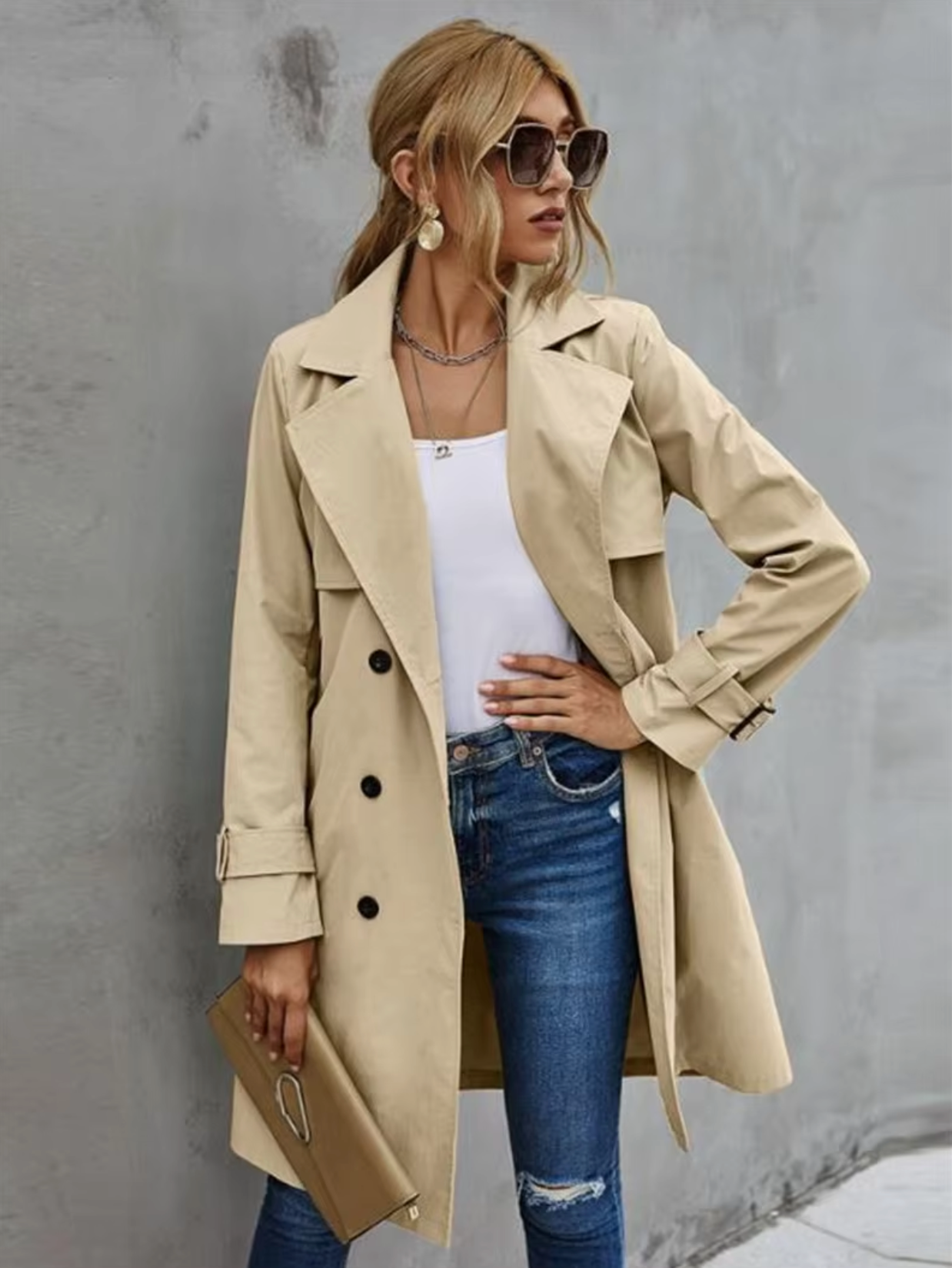 Double Breasted Women's Classic Trench Coat - Timeless Outerwear for All Seasons