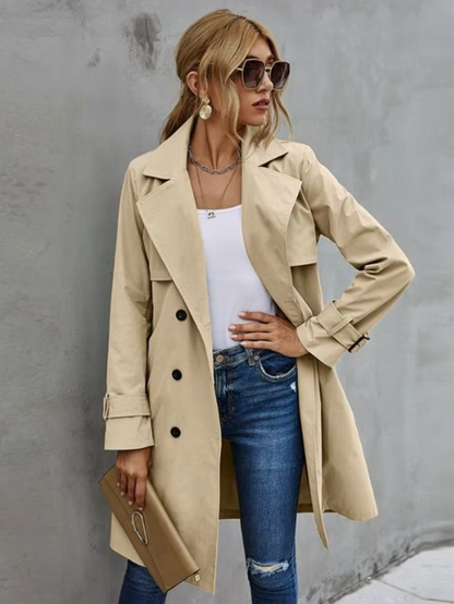 Double Breasted Women's Classic Trench Coat - Timeless Outerwear for All Seasons