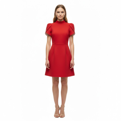 A-Line Mini Dress with Short Puff Sleeves and Bow Detail Empire Waist Short Gown