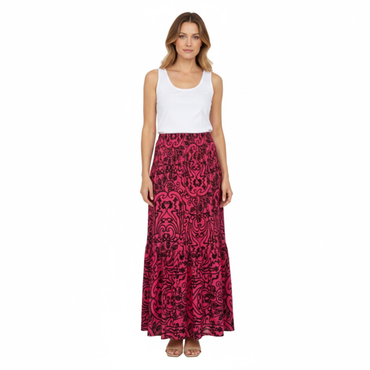 Women's High Waist A-Line Maxi Skirt with Elastic Waist - Floor-Length Printed Flare Design