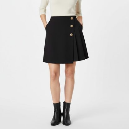 High Waist Asymmetrical Mini Skirt for Women - Cotton Blend with Zipper and Button Details