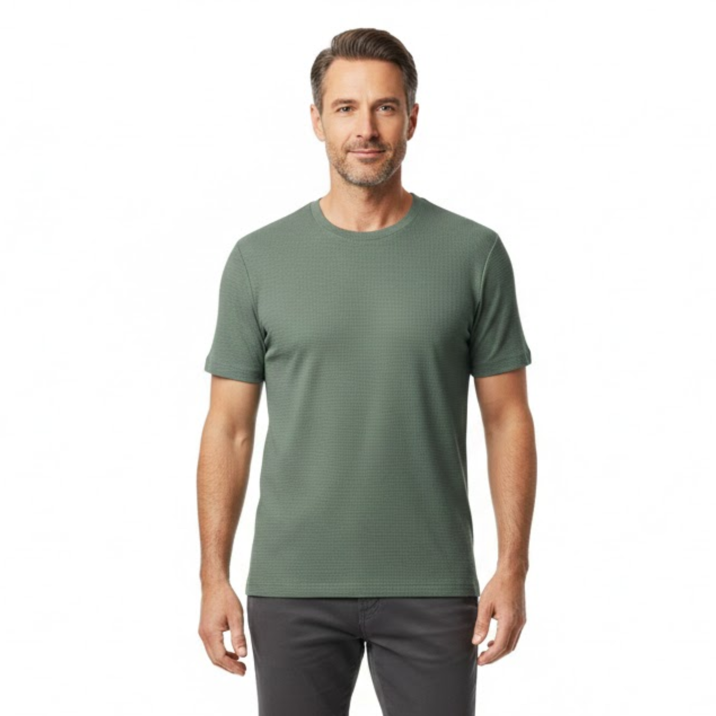 Men's Short Sleeve Waffle Knit Crew Neck T-Shirt - Breathable Casual Pullover Top