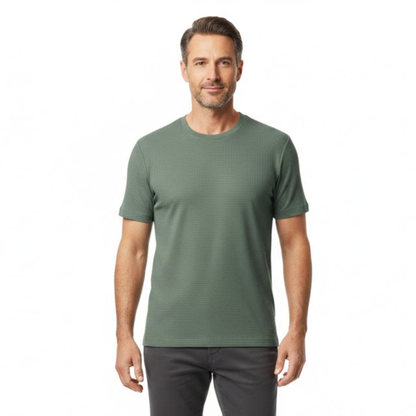 Men's Short Sleeve Waffle Knit Crew Neck T-Shirt - Breathable Casual Pullover Top