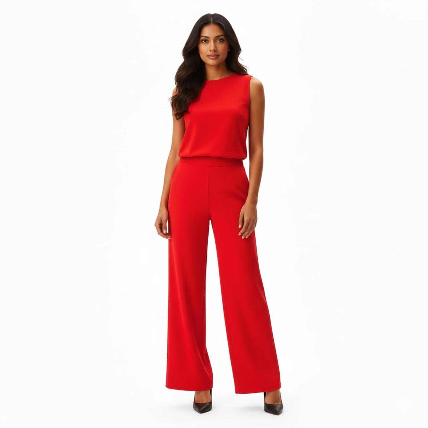 Chic Women's Sleeveless Wide Leg Jumpsuit with Mock Neck and Full-Length Trousers for Effortless Style