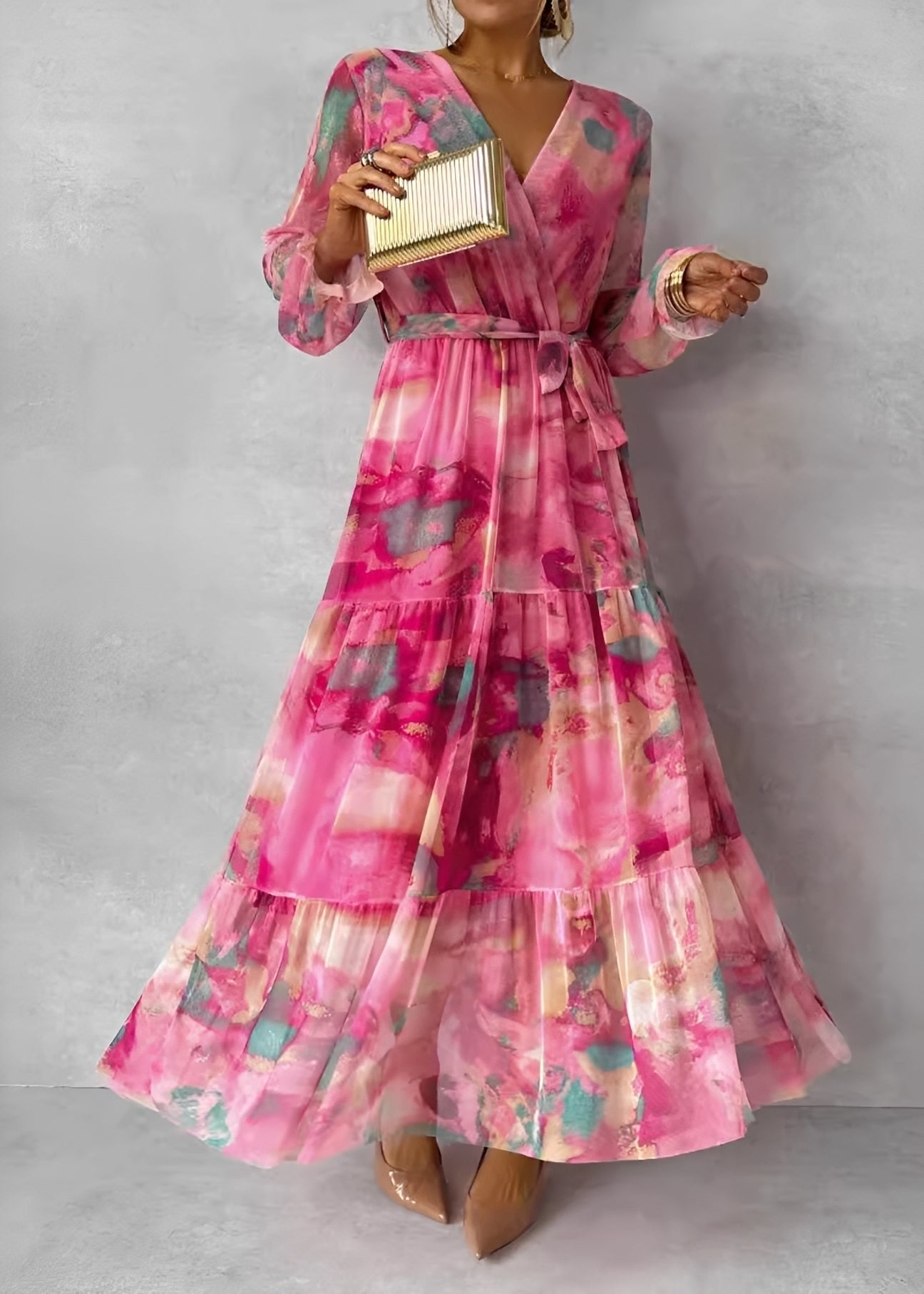 Melissa - Maxi dress with long sleeves and floral pattern for women