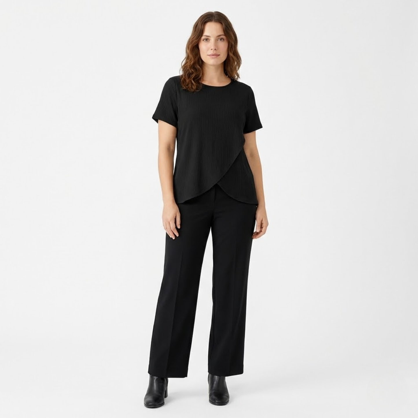Women's Casual Two-Piece Set with Asymmetrical Split Top and Wide Leg Pants