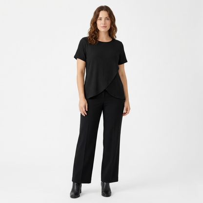 Women's Casual Two-Piece Set with Asymmetrical Split Top and Wide Leg Pants