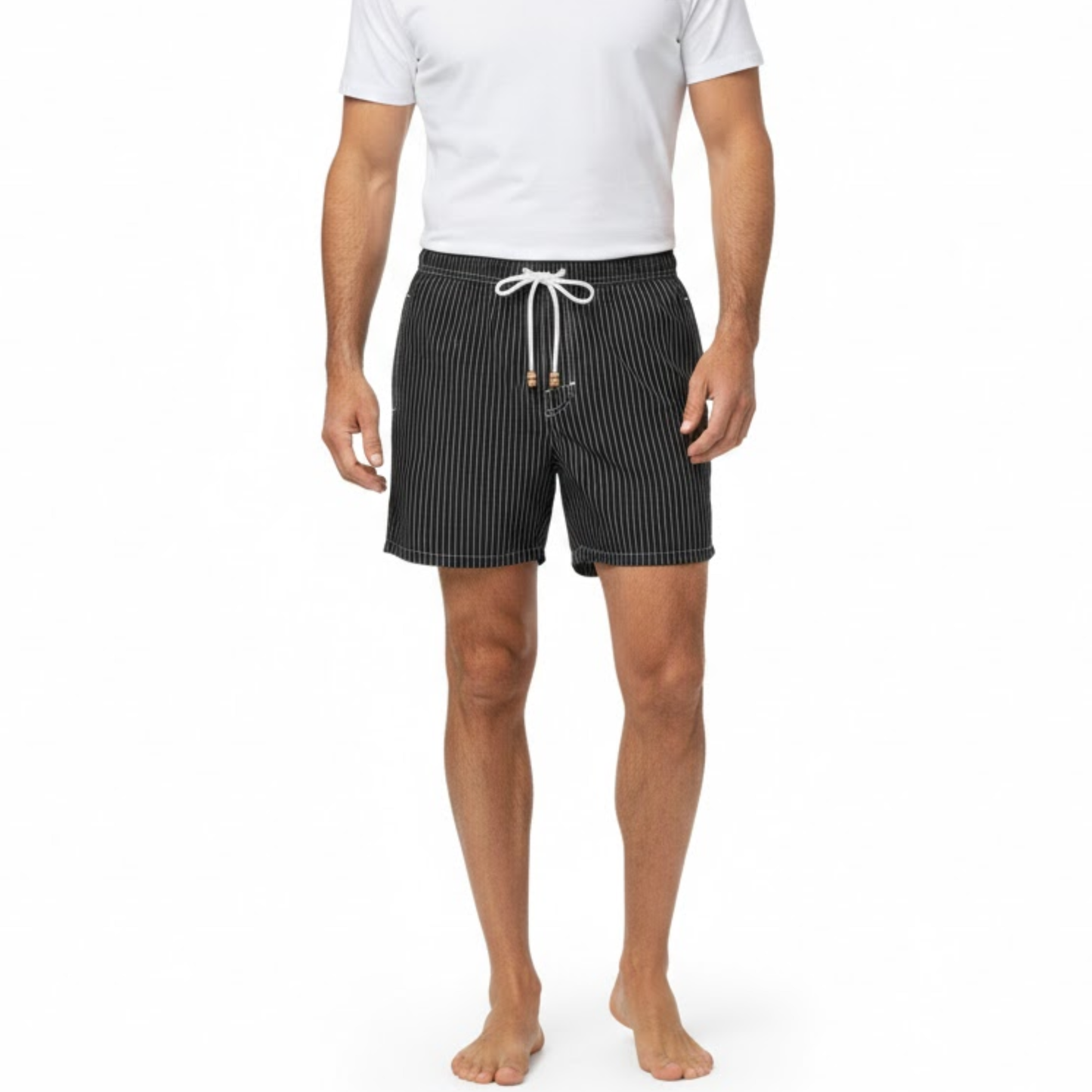 Men's Quick Dry Striped Swim Trunks with Elastic Waistband for Beach and Pool