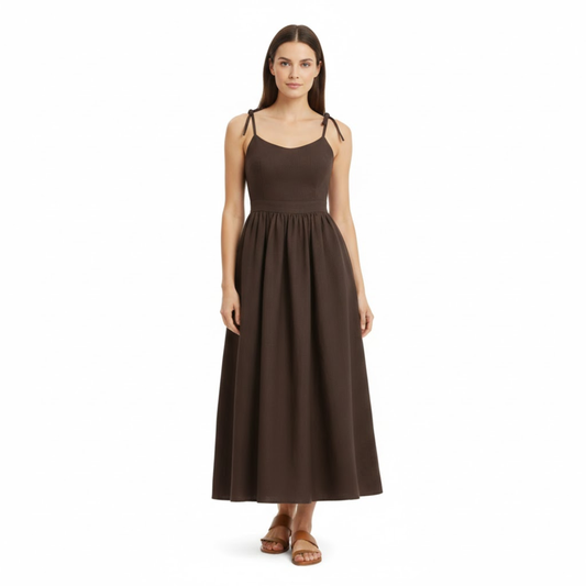 Women's Sleeveless V-Neck A-Line Midi Dress with Pockets and Spaghetti Straps for Casual Wear