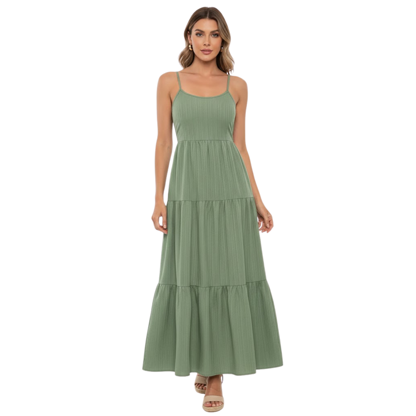 Backless Lace-Up Spaghetti Strap Maxi Dress - A-Line Tiered Ankle-Length Camisole Gown