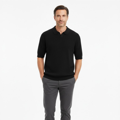 Men's Slim Fit Quick Dry Short Sleeve Ribbed Knit Polo Shirt for Golf and Casual Wear