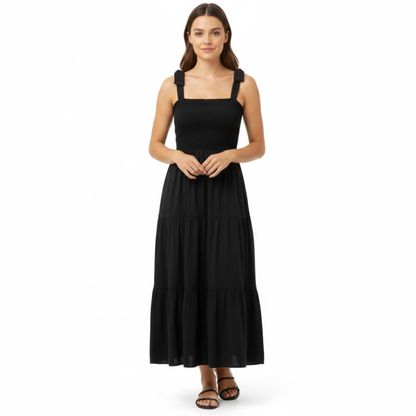 Women's Sleeveless Square Neck Maxi Dress - Spaghetti Strap Tiered A-Line Long Gown for Summer Events
