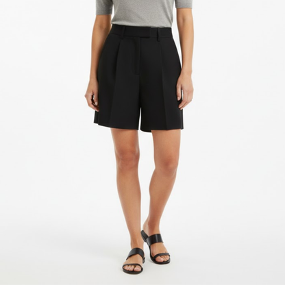 Women's High-Waisted Tailored Shorts with Button Fly and Side Pockets - Stylish Summer Apparel