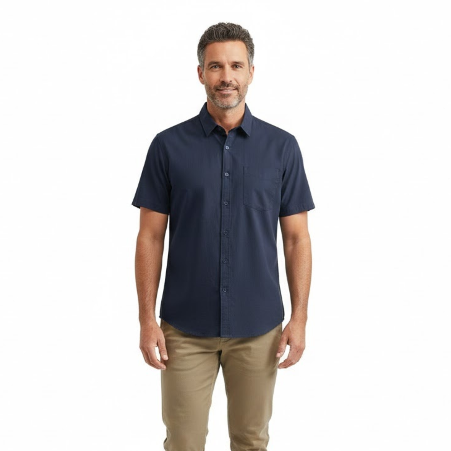 Men's Casual Short Sleeve Linen Shirt with Square Collar - Loose Fit Summer Top