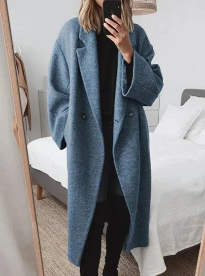 Women's Stylish Long Winter Coat with Notch Lapel and Single-Button Closure
