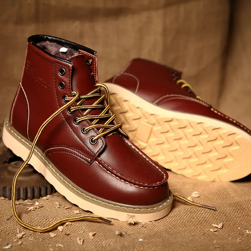 Men's Winter Ankle Boots - Lace-Up Design, Thick Sole for Daily Comfort