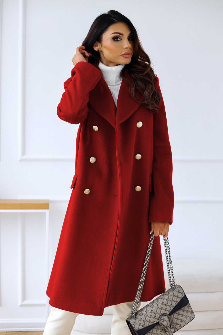 Women's Stylish Double-Breasted Wool Trench Coat Set for Winter