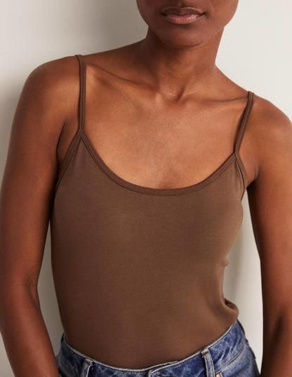 Basic Deep Brown Cami Top for Women - Versatile Sleeveless Tank