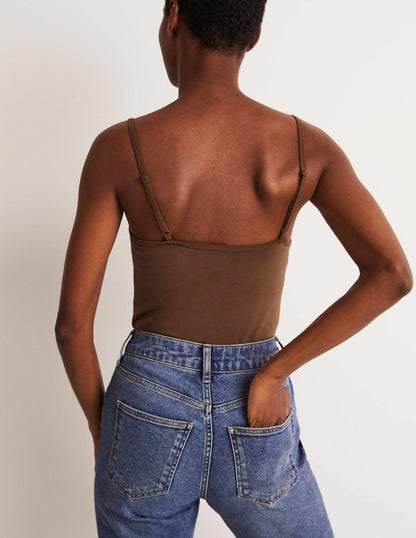Basic Deep Brown Cami Top for Women - Versatile Sleeveless Tank