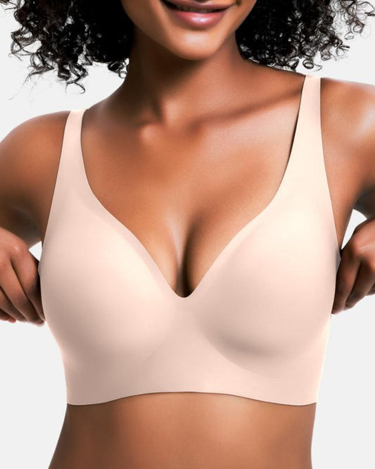 Seamless Deep V Push-Up Bra - Wireless Comfort and Support