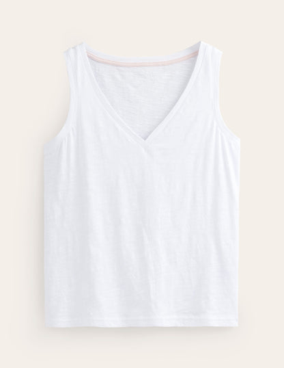 Women's White V-Neck Slub Knit Vest - Casual Summer Top