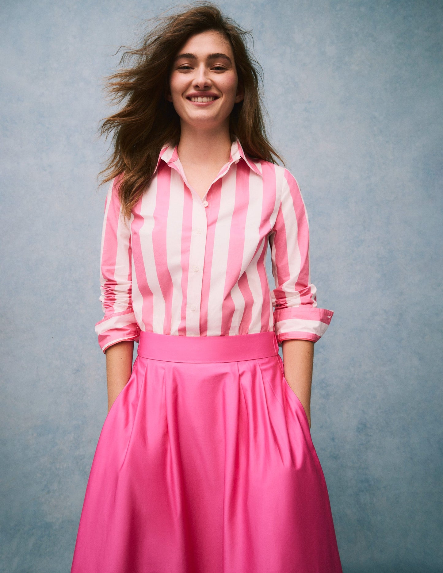 Pink Rose Wide Stripe Cotton Shirt for Women - Stylish Casual Top