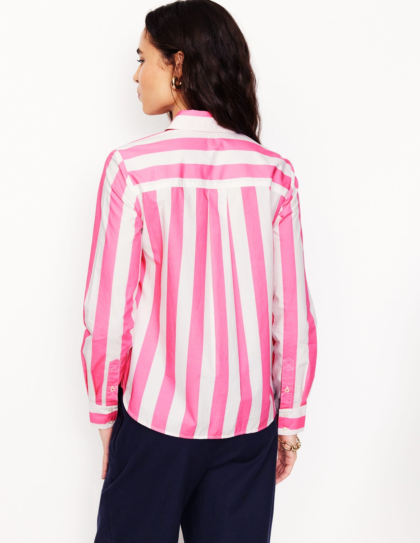 Pink Rose Wide Stripe Cotton Shirt for Women - Stylish Casual Top
