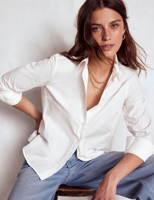 White Cotton Button-Up Shirt for Women - Classic Casual Style
