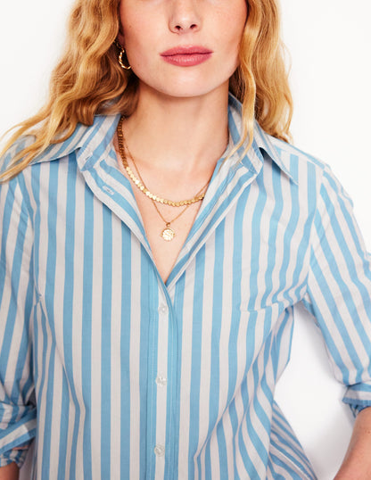 Striped Cotton Shirt in Duck Egg Blue - Stylish and Comfortable Women's Top