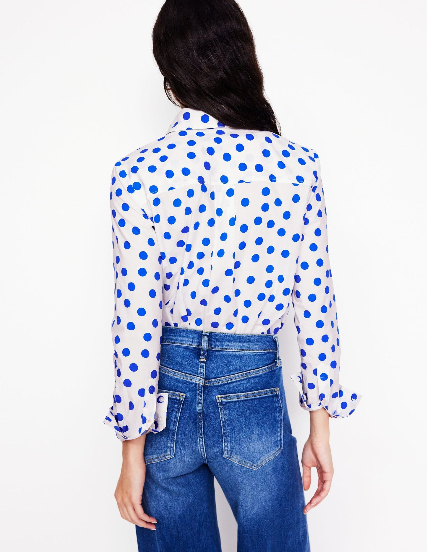Ivory Cotton Shirt with Blue Abstract Dot Pattern for Women