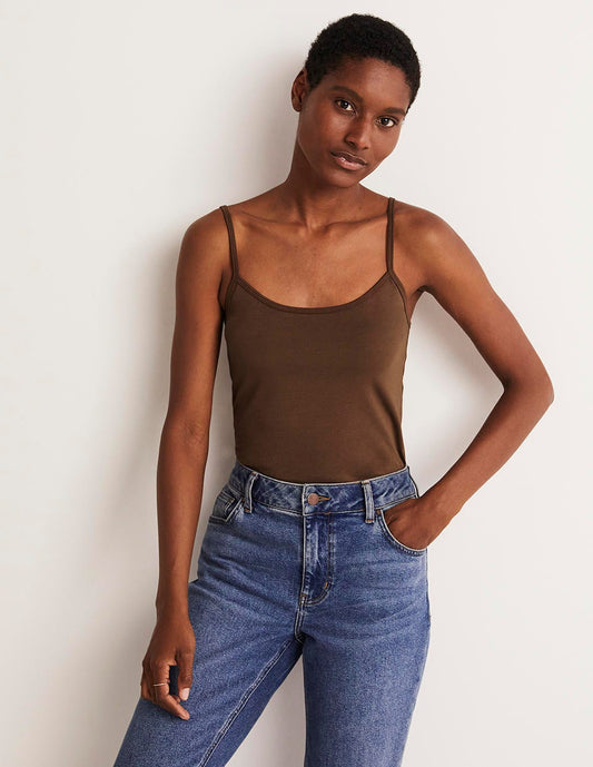 Basic Deep Brown Cami Top for Women - Versatile Sleeveless Tank