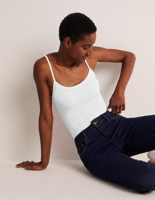 Women's White Plain Cami Top - Versatile Sleeveless Tank for Everyday Wear