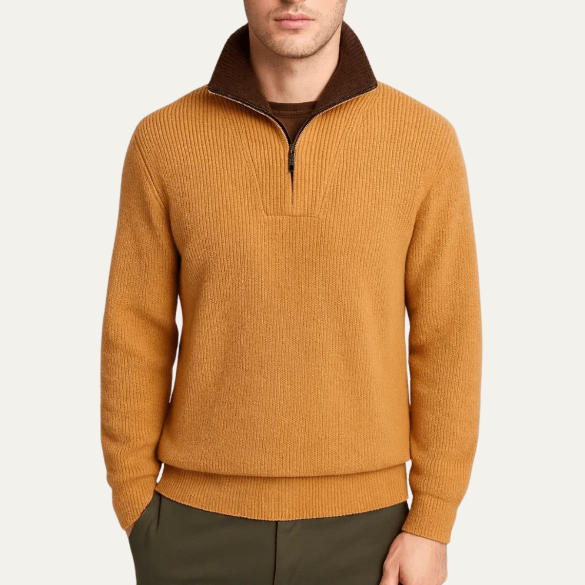 Men's Tailored Fit Quarter Zip Knitted Sweater with Ribbed Texture