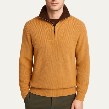 Men's Tailored Fit Quarter Zip Knitted Sweater with Ribbed Texture